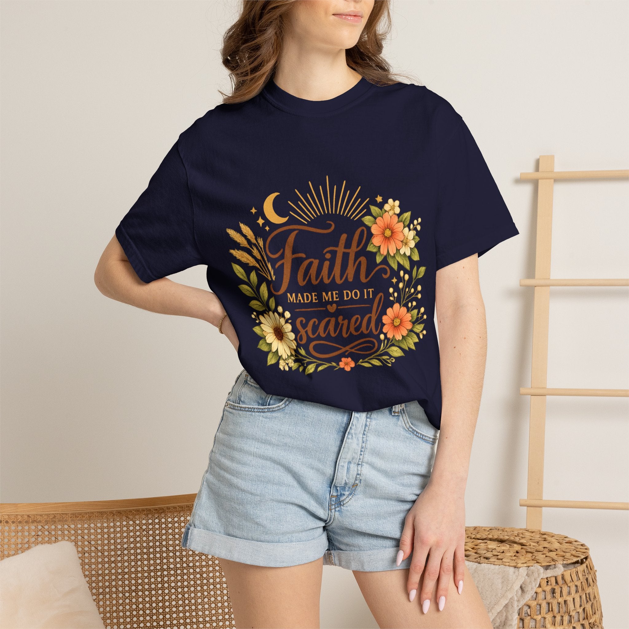 Faith Made Me Do It Scared T-Shirt — Floral Inspirational Christian Tee