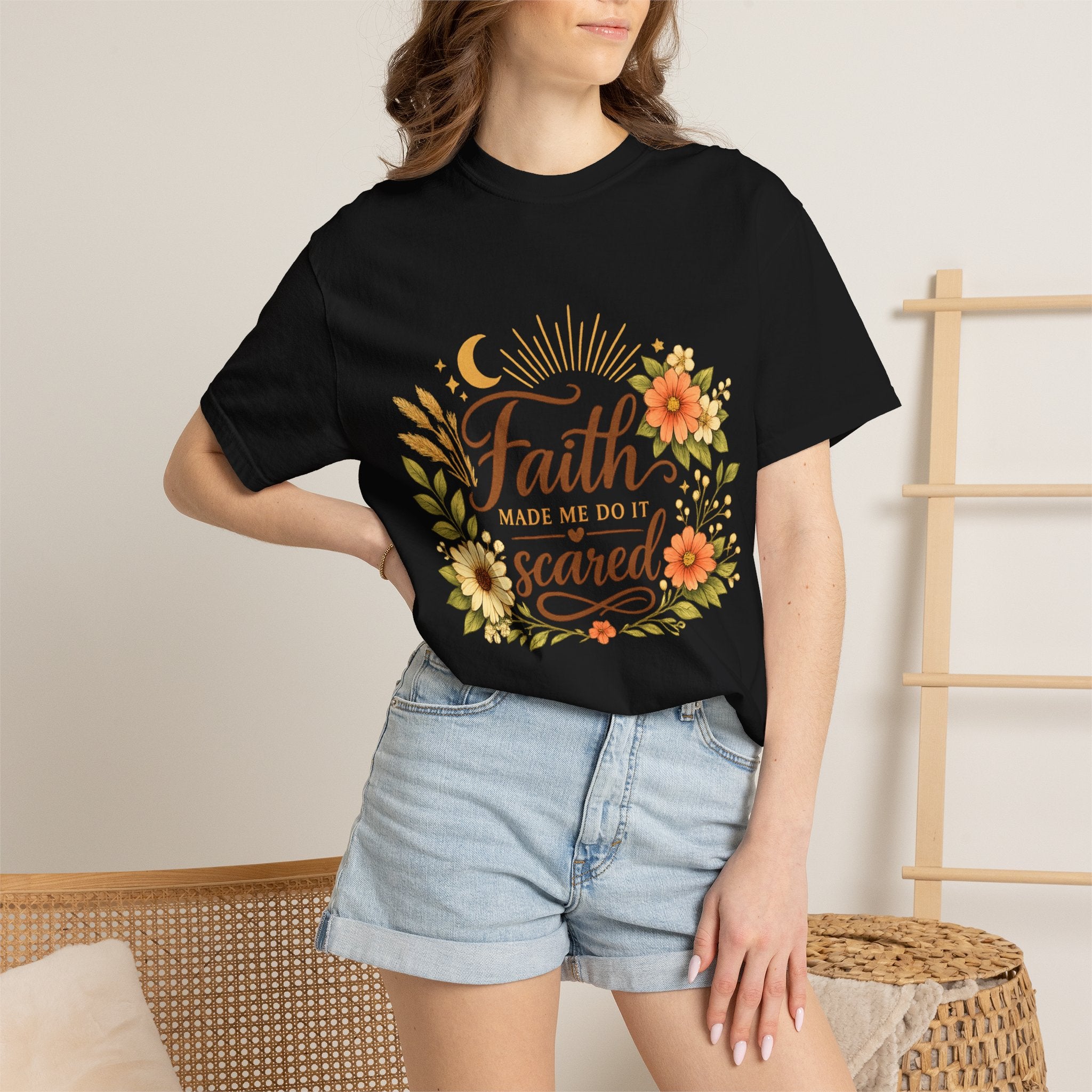 Faith Made Me Do It Scared T-Shirt — Floral Inspirational Christian Tee