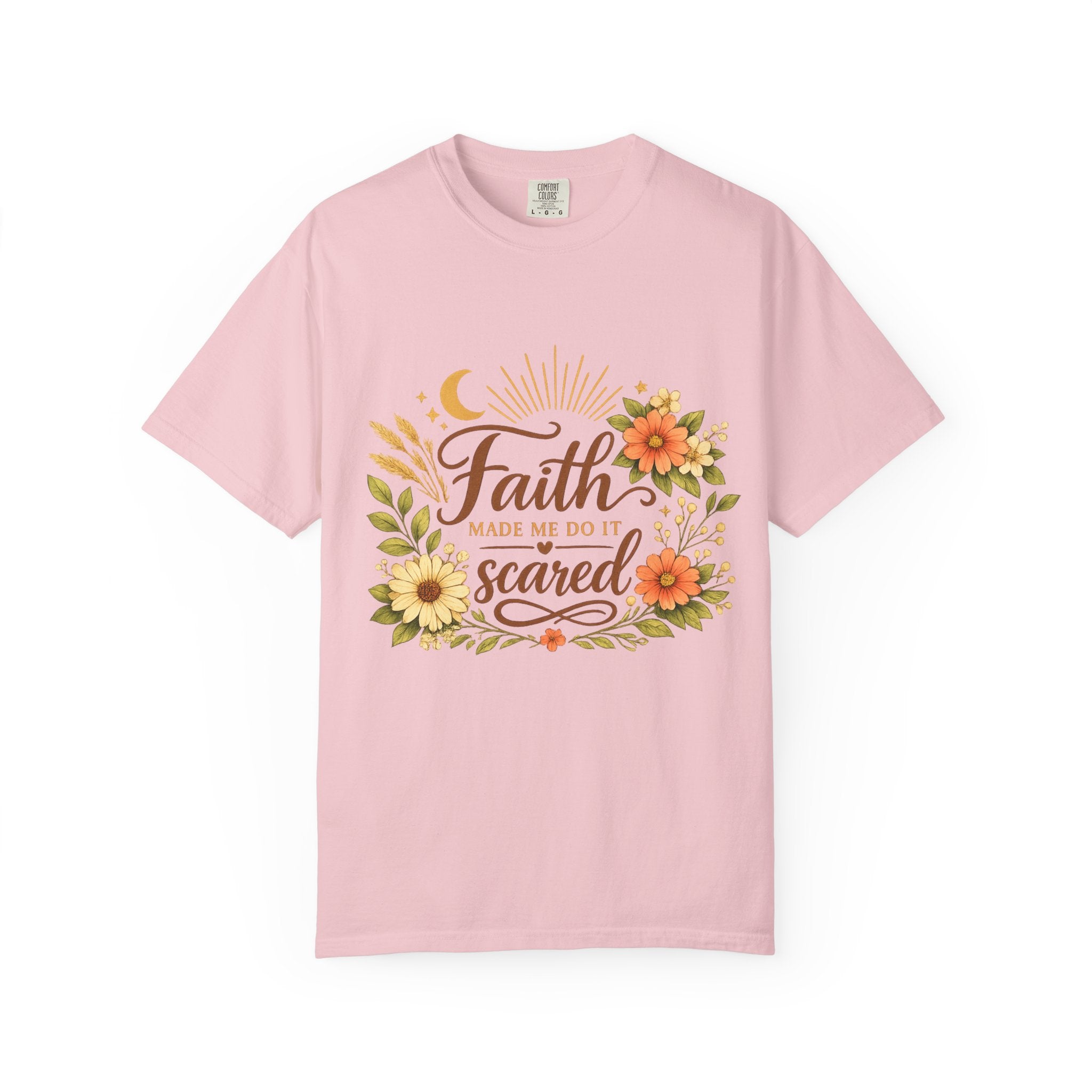 Faith Made Me Do It Scared T-Shirt — Floral Inspirational Christian Tee