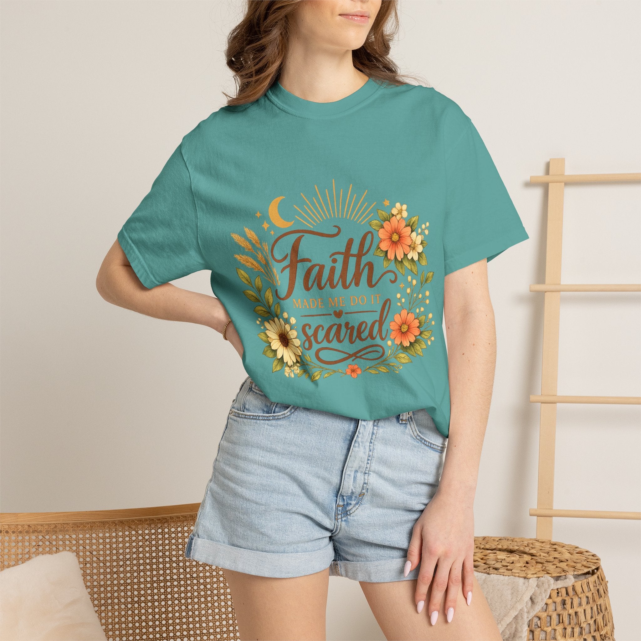 Faith Made Me Do It Scared T-Shirt — Floral Inspirational Christian Tee