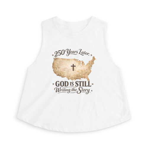 Christian Crop Top — "250 Years Later, God Is Still Writing the Story" USA Map Faith Tank