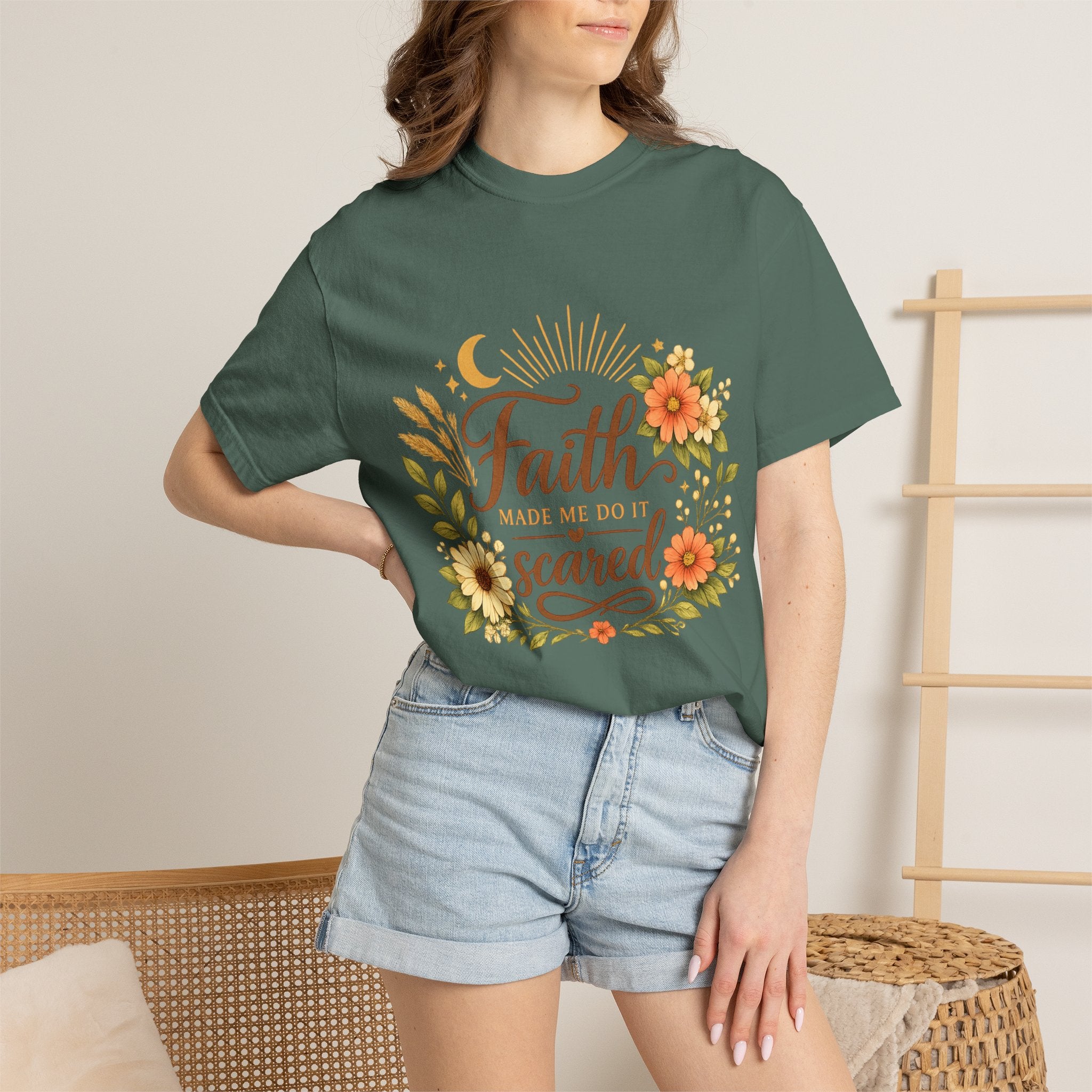 Faith Made Me Do It Scared T-Shirt — Floral Inspirational Christian Tee