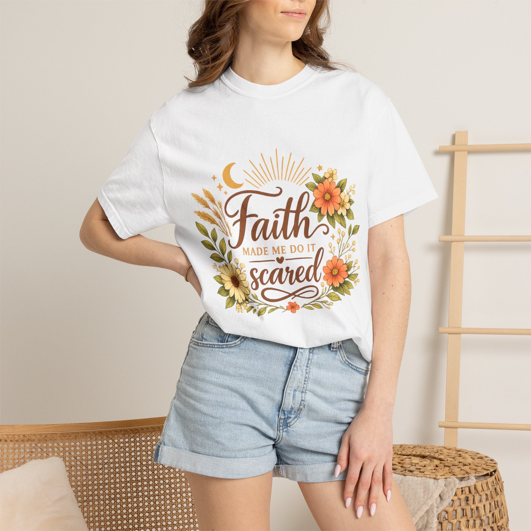 Faith Made Me Do It Scared T-Shirt — Floral Inspirational Christian Tee