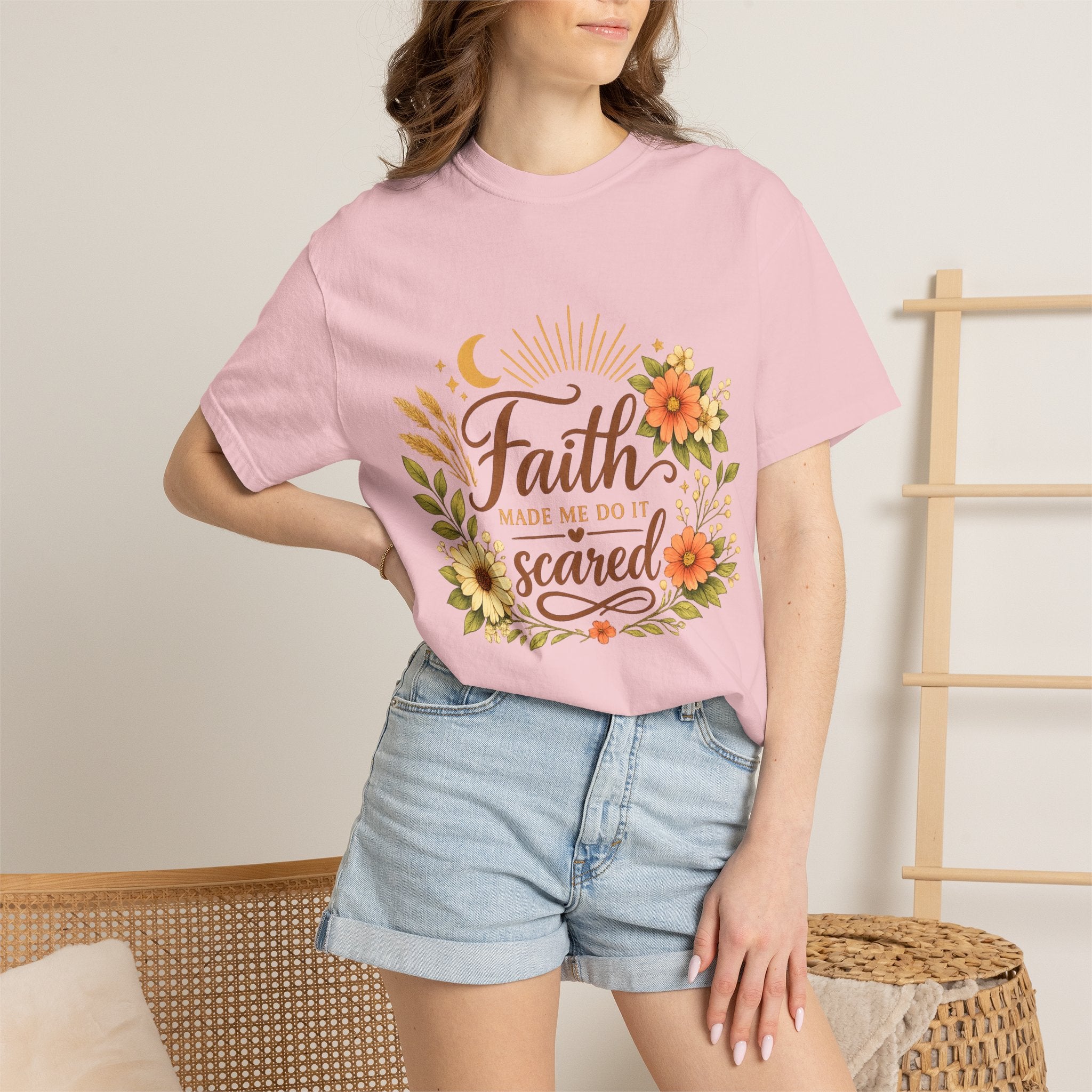 Faith Made Me Do It Scared T-Shirt — Floral Inspirational Christian Tee