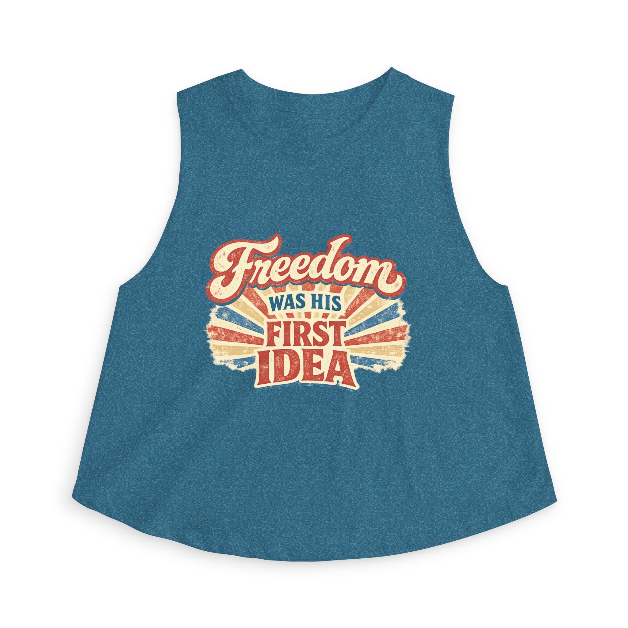 Freedom Was His First Idea Women’s Crop Top — Vintage Patriotic Graphic Tank for 4th of July