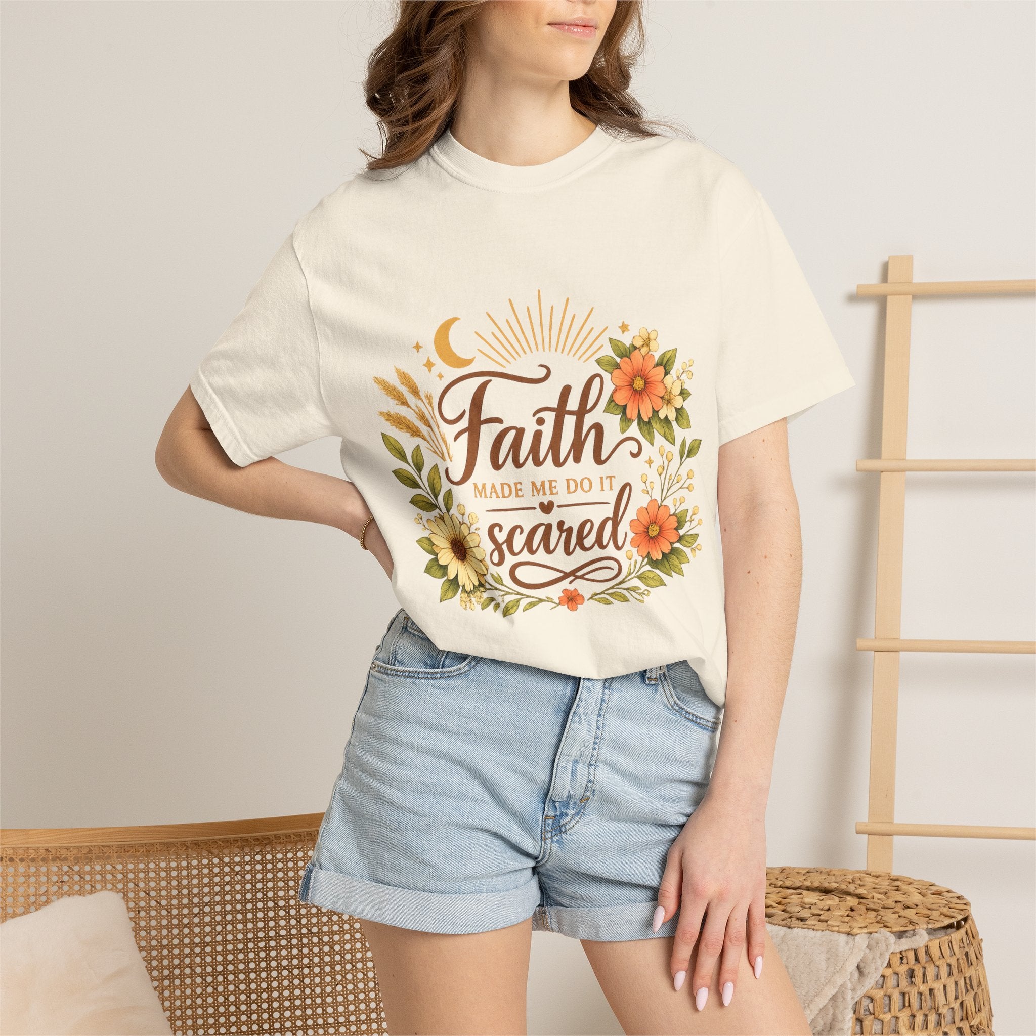 Faith Made Me Do It Scared T-Shirt — Floral Inspirational Christian Tee