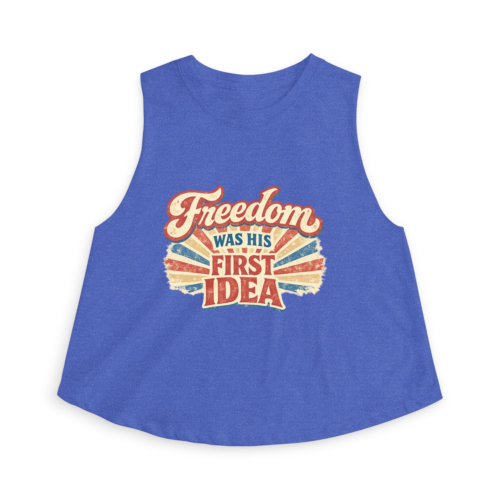 Freedom Was His First Idea Women’s Crop Top — Vintage Patriotic Graphic Tank for 4th of July