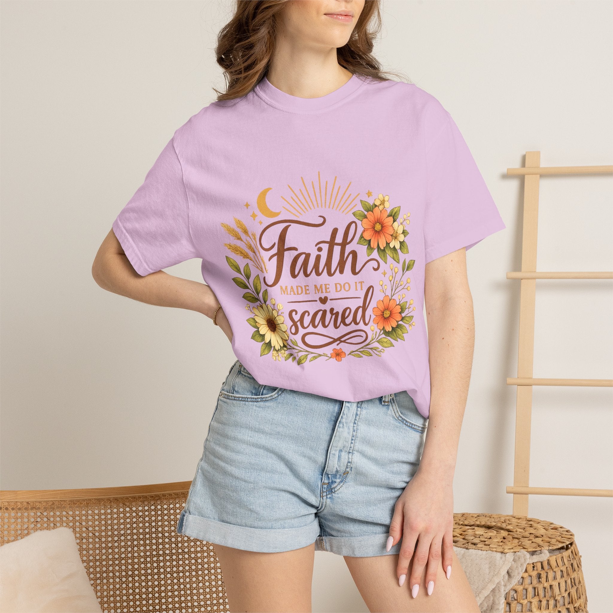 Faith Made Me Do It Scared T-Shirt — Floral Inspirational Christian Tee