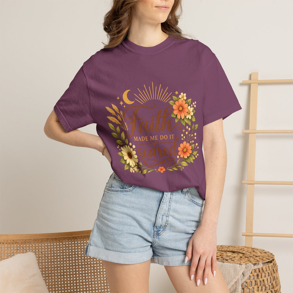 Faith Made Me Do It Scared T-Shirt — Floral Inspirational Christian Tee