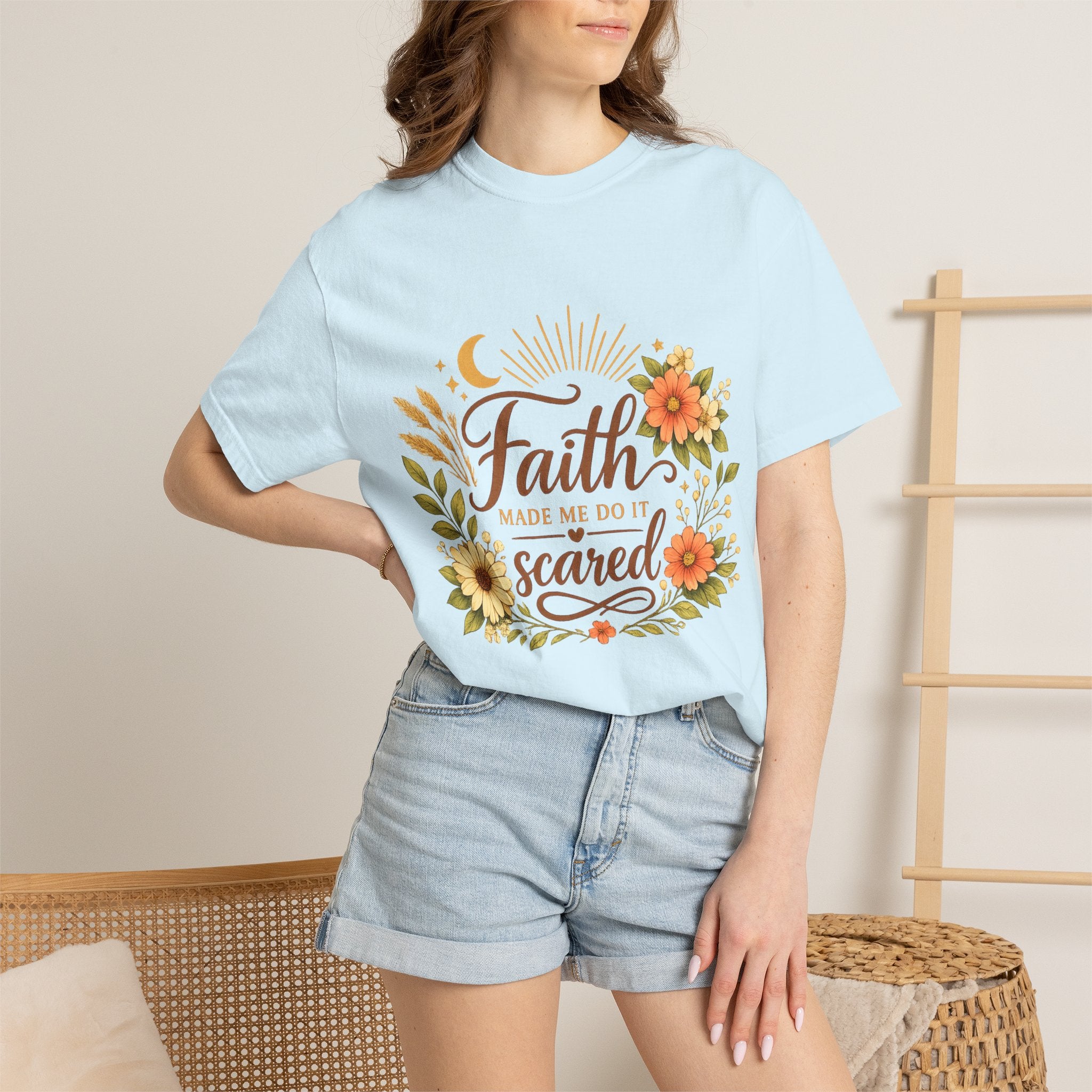 Faith Made Me Do It Scared T-Shirt — Floral Inspirational Christian Tee