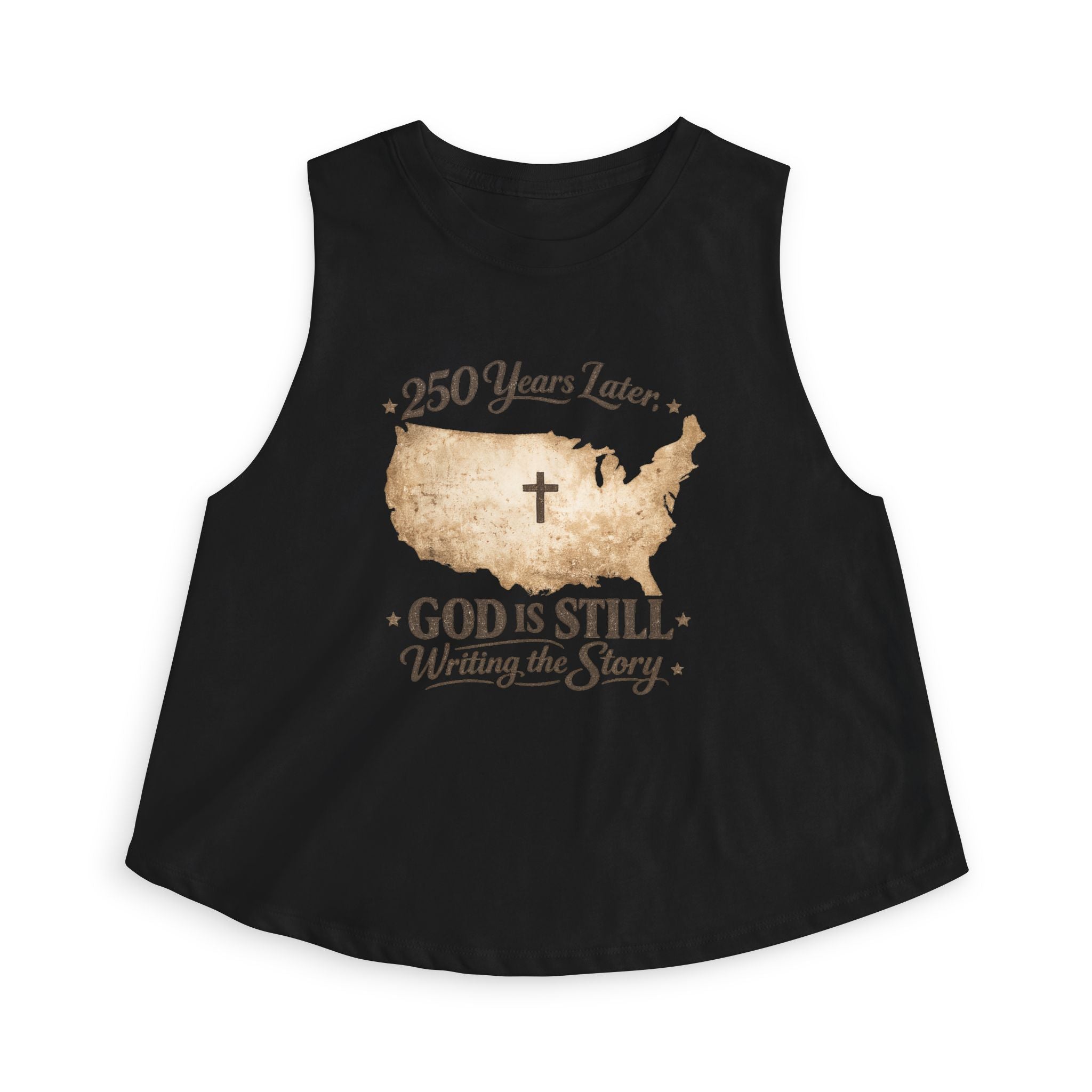 Christian Crop Top — "250 Years Later, God Is Still Writing the Story" USA Map Faith Tank
