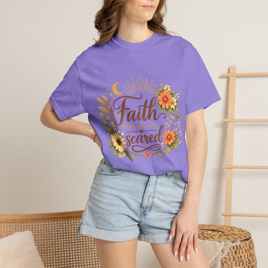 Faith Made Me Do It Scared T-Shirt — Floral Inspirational Christian Tee